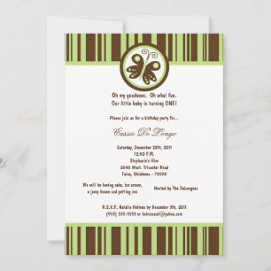 5x7 Brown Butterfly Birthday Party Invite