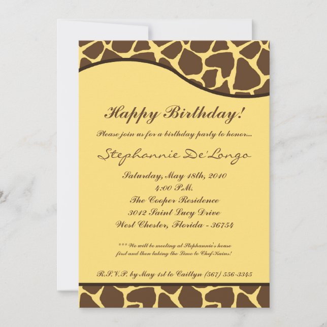5x7 Brown Giraffe Imprimer Invitation de fête d'an (Devant)
