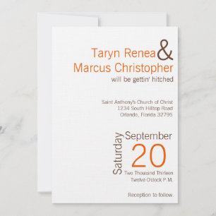 5x7 Brown moderne Orange Faire-part de mariage Che