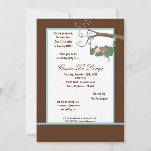 5x7 Brown Monkey Birthday Party Invite