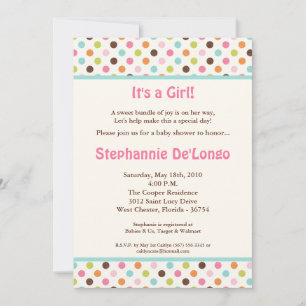5x7 Bubblegum Polka Dot Pok Baby Shower Invitation