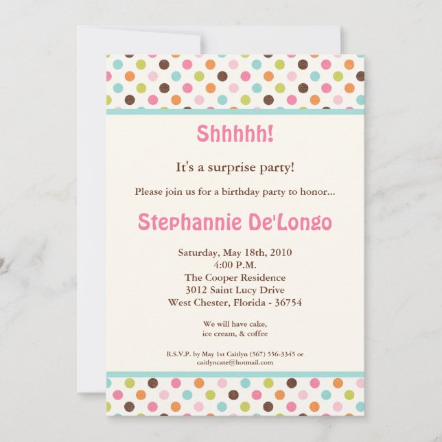 5x7 Bubblegum Polka Dot Pok Birthday Invitation (Front)