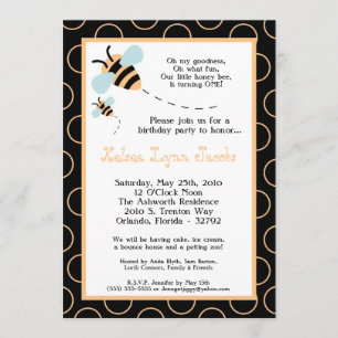 5x7 Bumble Honey Bee Birthday Party Invitation