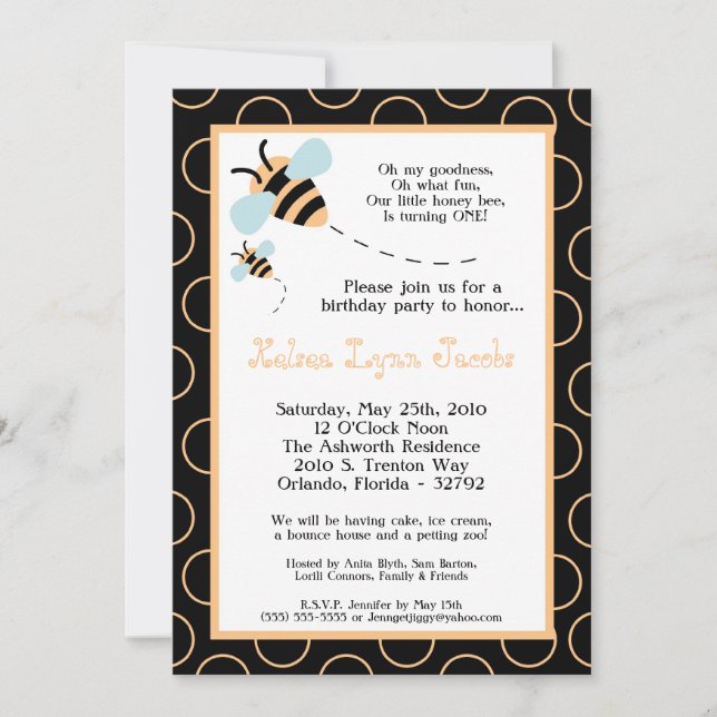 5x7 Bumble Honey Bee Invitation à la fête d'annive (Devant)