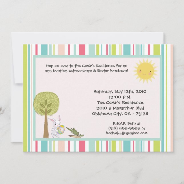 5x7 Bunny Rabbit Egg Hunt Easter Lunch Invitation (Front)