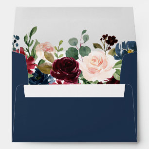 5x7 - Burgundy Blush Blue Floral & Return Address Envelope