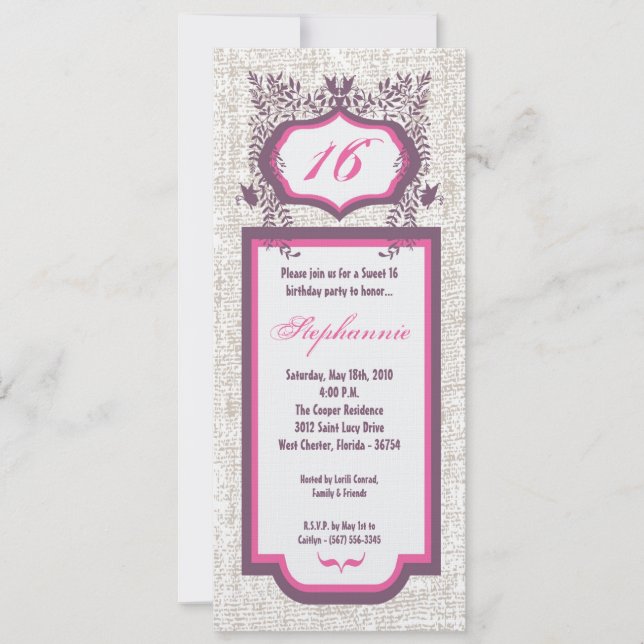 5x7 Butterfly Floral Sweet 16 Birthday Invitation (Front)
