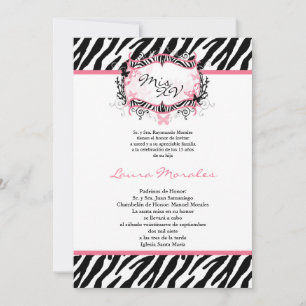 5x7 Butterfly Zebra Print Quinceanera Invitation