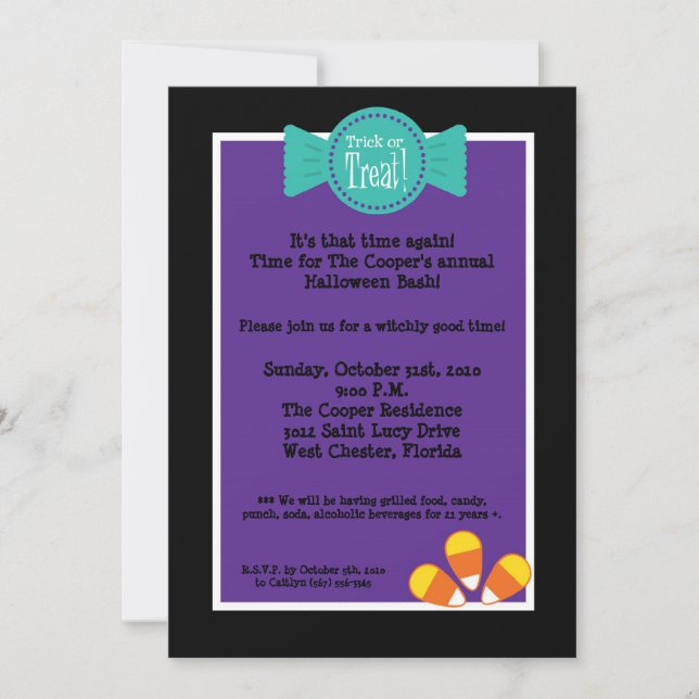 5x7 Candy Corn Halloween Bash Party Invitation (Devant)