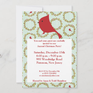 5x7 Cardinal Christmas Bird Invitation