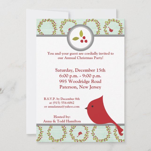 5x7 Cardinal Christmas Bird Invitation (Devant)