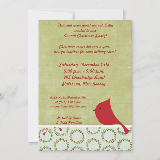 5x7 Cardinal Christmas Bird Invitation (Devant)