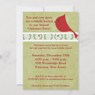 5x7 Cardinal Christmas Bird Invitation