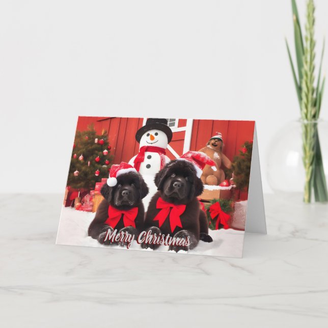 5x7 Carte de Noël de chien de Terre-Neuve (Devant)