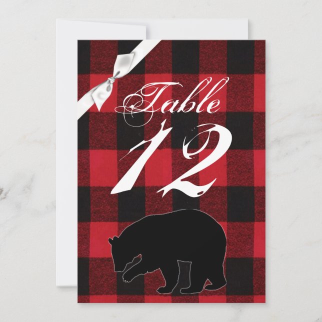 5x7 Carte Numéro de tableau Rouge Buffet Plaid Our (Devant)