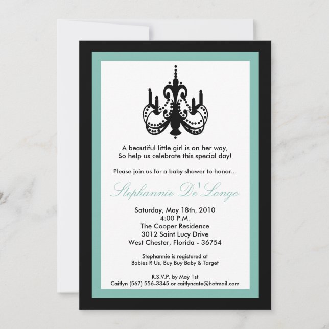 5x7 Chandelier Baby shower bleu Invitation (Devant)
