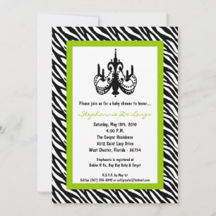 5x7 Chandelier Lime Zebra Baby Shower Invitation