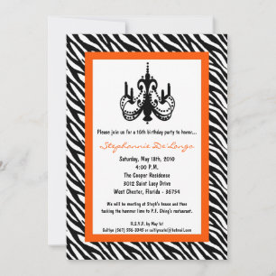 5x7 Chandelier Oran Zebra 16th Birthday Invitation