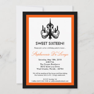 5x7 Chandelier Orange 16 Anniversaire Invitation