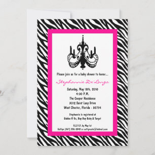 5x7 Chandelier Pink Zebra Baby Shower Invitation
