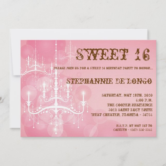 5x7 Chandelier rose Doux 16 Invitation anniversair (Devant)