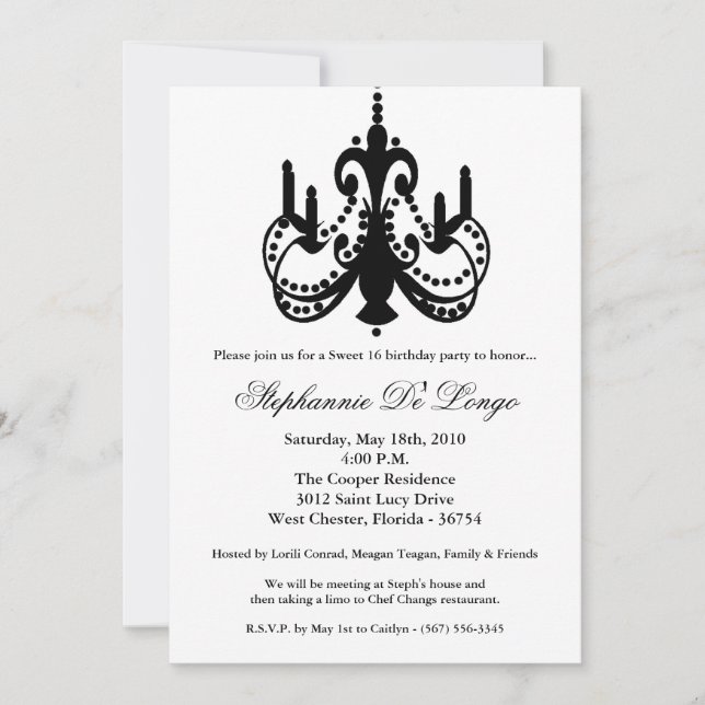 5x7 chandelier sweet 16 Birthday Part Invitation (Front)