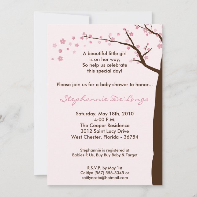 5x7 Cherry Blossom Tree Baby shower Invitation (Devant)