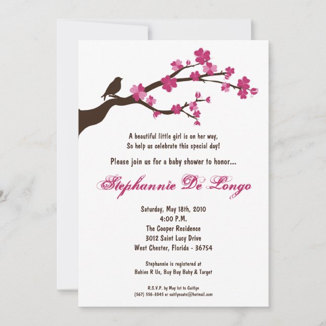 5x7 Cherry Blossom Tree Baby shower Invitation (Devant)