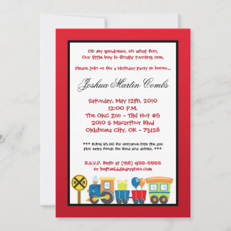 5x7 Choo Choo Train Red Birthday Party Invitation