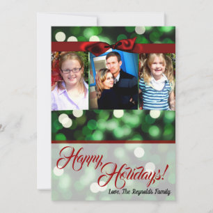 5x7 Christmas Green Bokeh Lights Twinkl Carte phot