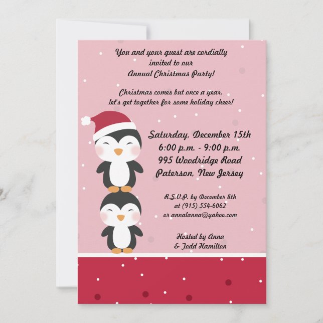 5x7 Christmas Hat Penguin Invitation (Front)