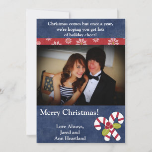 5x7 Christmas Holly on Candy Canes  Invitation