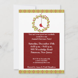 5x7 Christmas Reef / Cardinal Bird Invitation
