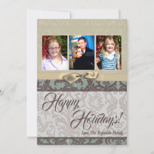 5x7 Christmas XMAS Blue Damask Fabric PHOTO Card