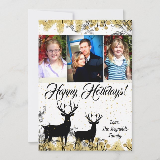 5x7 Christmas XMAS Gold Deer Buck Doe PHOTO Card (Front)