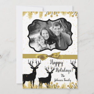 5x7 Christmas XMAS Gold Deer Buck Doe PHOTO Card