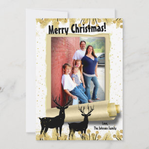 5x7 Christmas XMAS Gold Deer Buck Doe PHOTO Card
