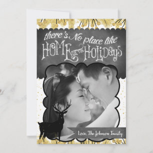 5x7 Christmas XMAS Gold Deer Buck Doe PHOTO Card