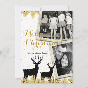 5x7 Christmas XMAS Gold Deer Buck Doe PHOTO Card
