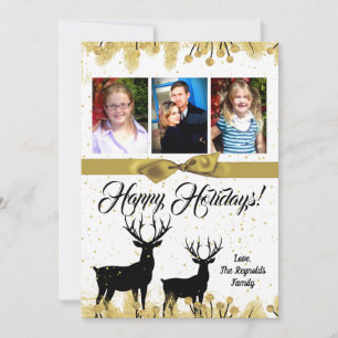 5x7 Christmas XMAS Gold Deer Buck Doe PHOTO Card