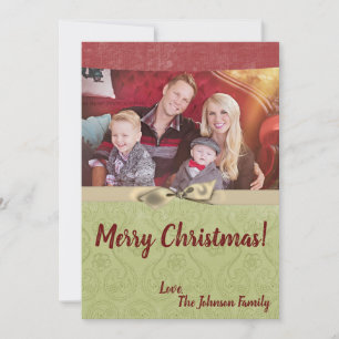 5x7 Christmas XMAS Green Striped Fabric PHOTO Card