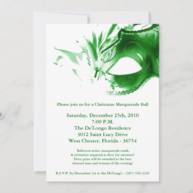 5x7 Christmas XMAS Masquerade Ball Mask Invitation (Front)