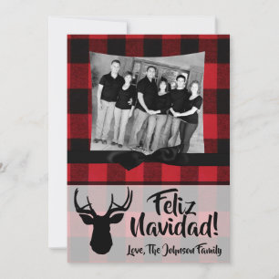 5x7 Christmas XMAS Red Black Plaid Deer PHOTO Card