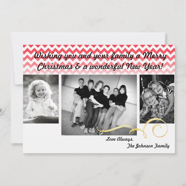 5x7 Christmas XMAS Red Chevron Ombre  PHOTO Card (Front)