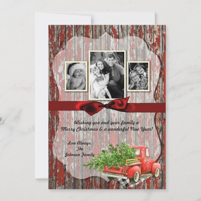 5x7 Christmas XMAS Red Christmas Truck PHOTO Card (Front)