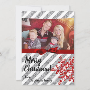 5x7 Christmas XMAS Red Glitter Snowfla PHOTO Card
