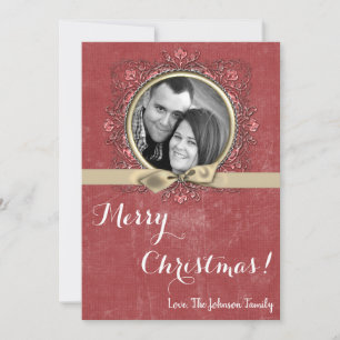 5x7 Christmas XMAS Red Grunge Disstress PHOTO Card