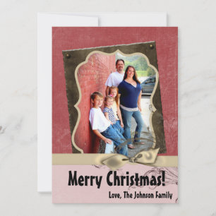 5x7 Christmas XMAS Red Grunge Disstress PHOTO Card