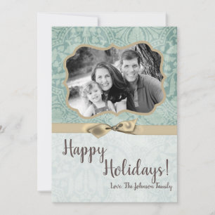 5x7 Christmas XMAS Winter Blue Damask PHOTO Card