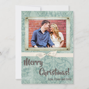 5x7 Christmas XMAS Winter Blue Damask PHOTO Card